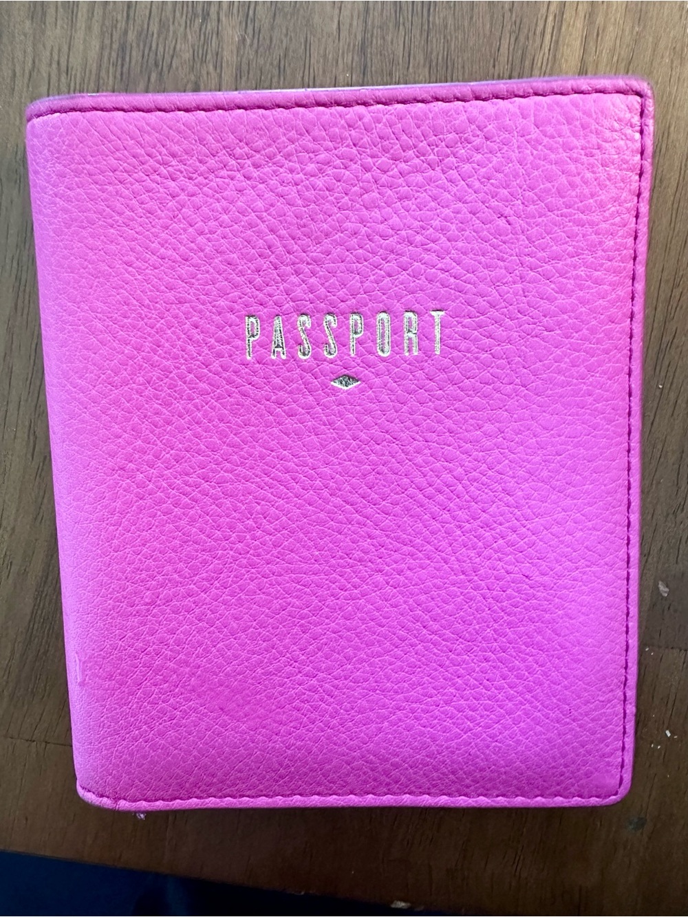 Fossil Bright Pink Leather Passport Cover Card Holder with Gold Foil